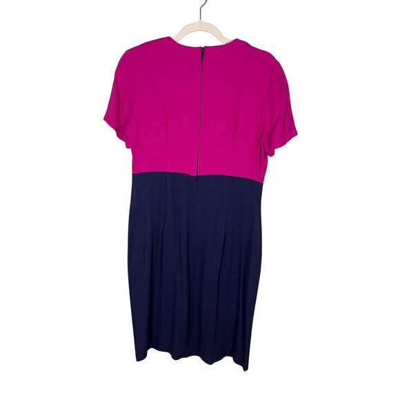 Vintage Ed Michaels Dress SP Pink Color Block Retro Classic Chic Mod Midi 80s - Picture 3 of 11